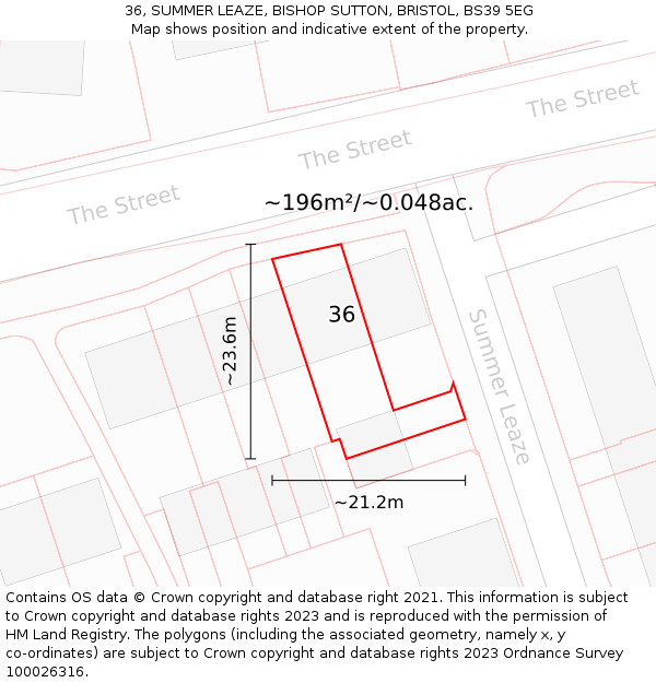 36, SUMMER LEAZE, BISHOP SUTTON, BRISTOL, BS39 5EG: Plot and title map