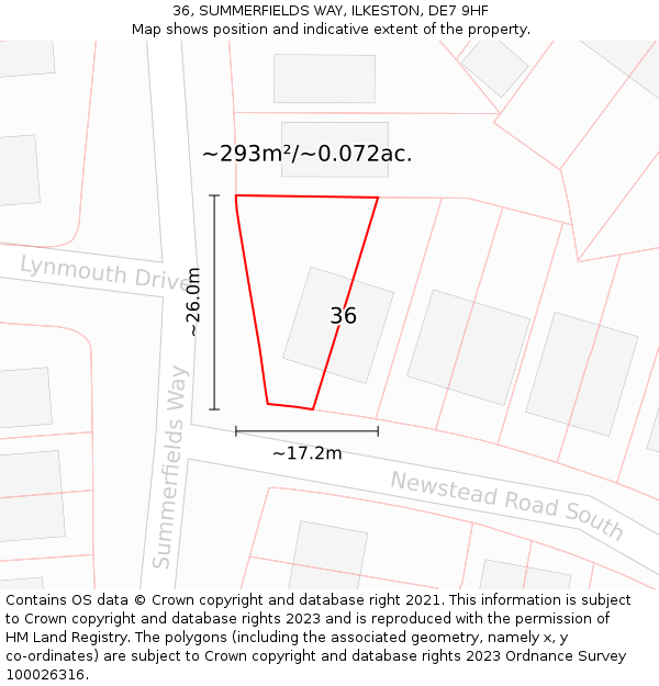 36, SUMMERFIELDS WAY, ILKESTON, DE7 9HF: Plot and title map