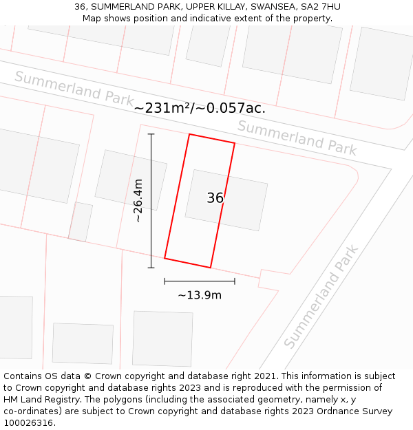 36, SUMMERLAND PARK, UPPER KILLAY, SWANSEA, SA2 7HU: Plot and title map