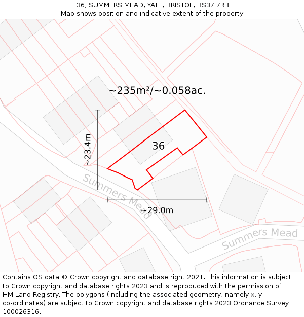 36, SUMMERS MEAD, YATE, BRISTOL, BS37 7RB: Plot and title map
