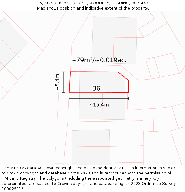 36, SUNDERLAND CLOSE, WOODLEY, READING, RG5 4XR: Plot and title map