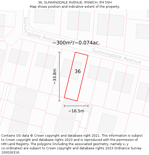 36, SUNNINGDALE AVENUE, IPSWICH, IP4 5SH: Plot and title map