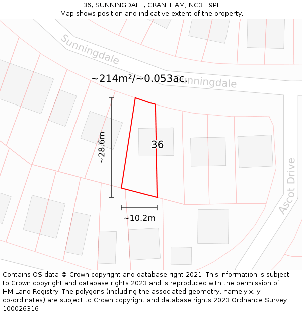 36, SUNNINGDALE, GRANTHAM, NG31 9PF: Plot and title map