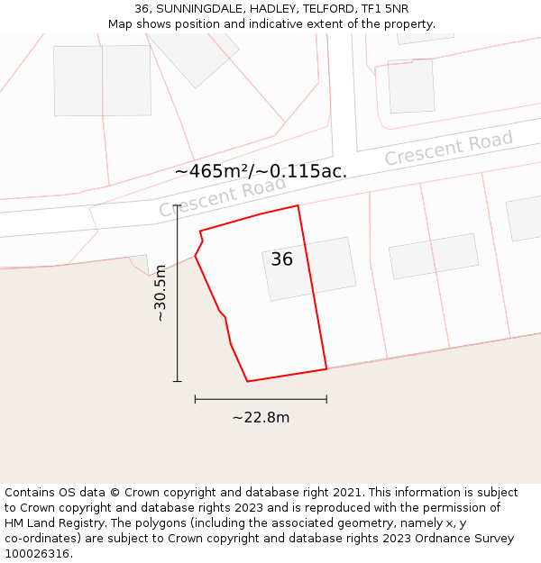 36, SUNNINGDALE, HADLEY, TELFORD, TF1 5NR: Plot and title map