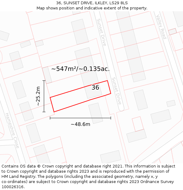36, SUNSET DRIVE, ILKLEY, LS29 8LS: Plot and title map