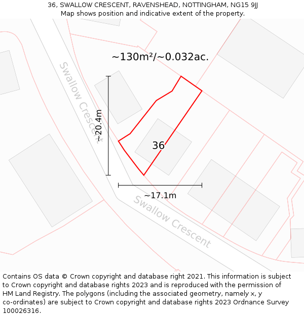 36, SWALLOW CRESCENT, RAVENSHEAD, NOTTINGHAM, NG15 9JJ: Plot and title map