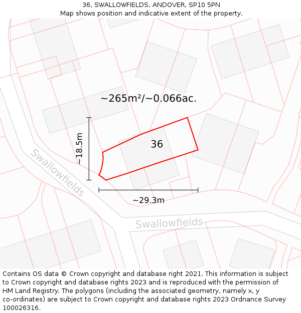 36, SWALLOWFIELDS, ANDOVER, SP10 5PN: Plot and title map