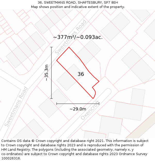 36, SWEETMANS ROAD, SHAFTESBURY, SP7 8EH: Plot and title map