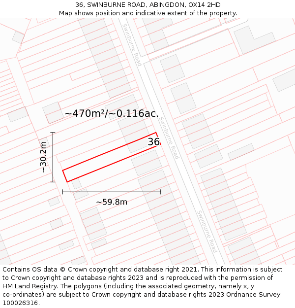 36, SWINBURNE ROAD, ABINGDON, OX14 2HD: Plot and title map