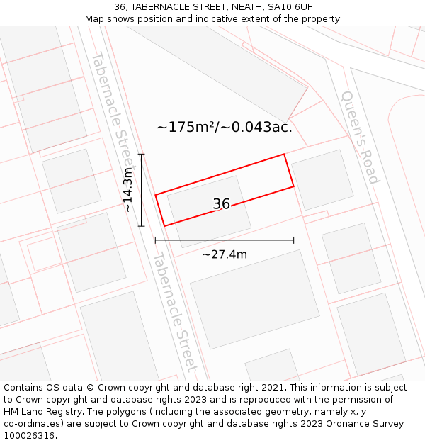 36, TABERNACLE STREET, NEATH, SA10 6UF: Plot and title map
