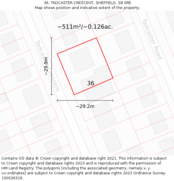 36, TADCASTER CRESCENT, SHEFFIELD, S8 0RE: Plot and title map