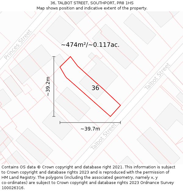 36, TALBOT STREET, SOUTHPORT, PR8 1HS: Plot and title map