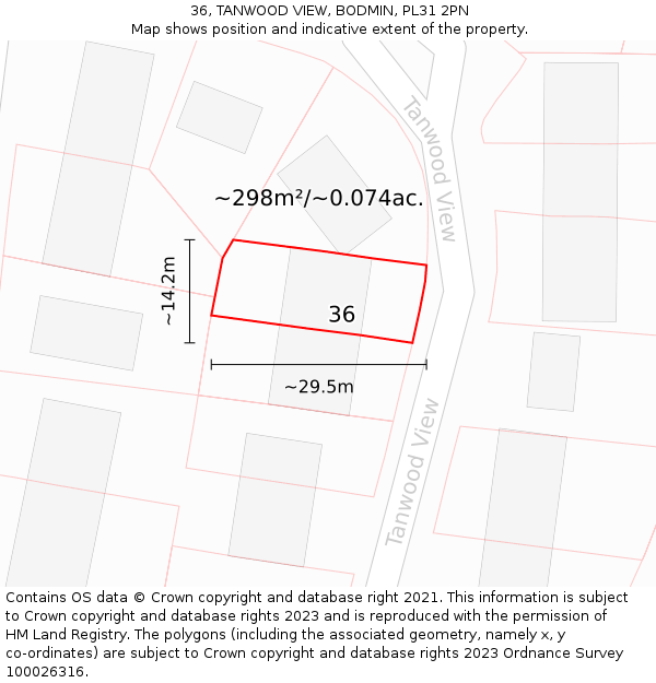 36, TANWOOD VIEW, BODMIN, PL31 2PN: Plot and title map