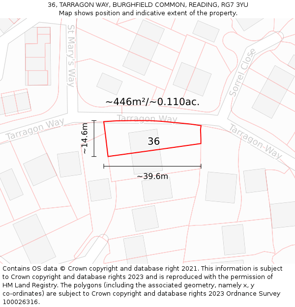 36, TARRAGON WAY, BURGHFIELD COMMON, READING, RG7 3YU: Plot and title map