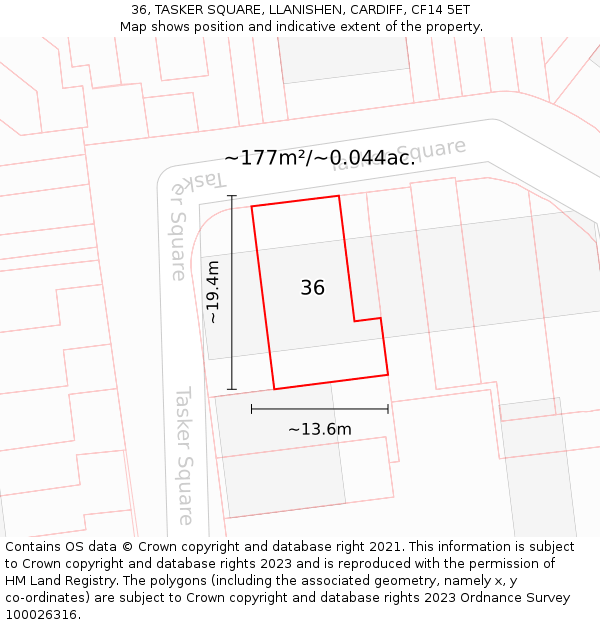 36, TASKER SQUARE, LLANISHEN, CARDIFF, CF14 5ET: Plot and title map