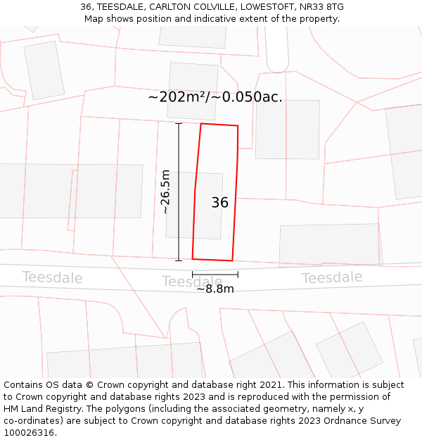 36, TEESDALE, CARLTON COLVILLE, LOWESTOFT, NR33 8TG: Plot and title map