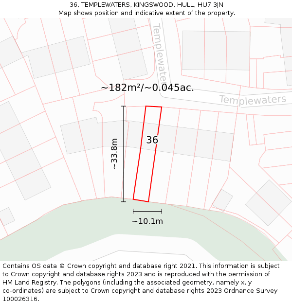 36, TEMPLEWATERS, KINGSWOOD, HULL, HU7 3JN: Plot and title map