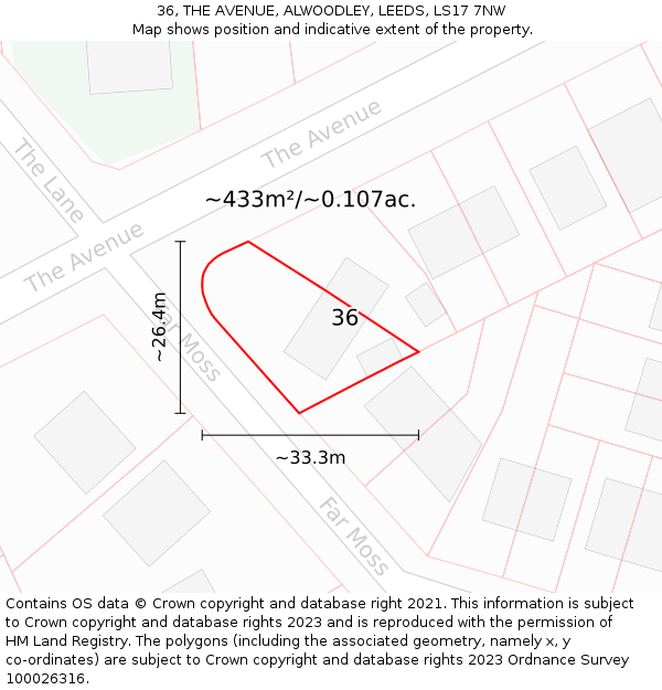 36, THE AVENUE, ALWOODLEY, LEEDS, LS17 7NW: Plot and title map