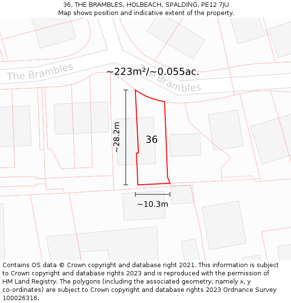 36, THE BRAMBLES, HOLBEACH, SPALDING, PE12 7JU: Plot and title map