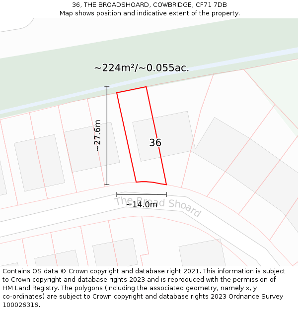 36, THE BROADSHOARD, COWBRIDGE, CF71 7DB: Plot and title map