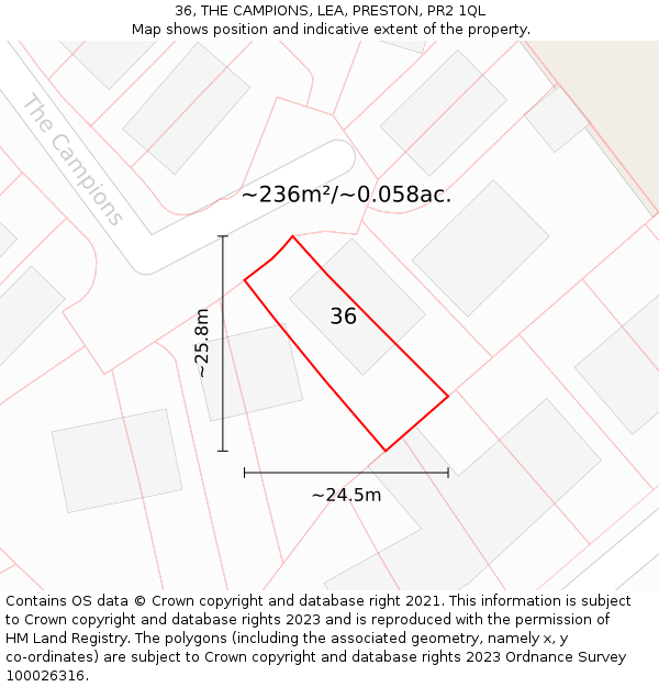 36, THE CAMPIONS, LEA, PRESTON, PR2 1QL: Plot and title map
