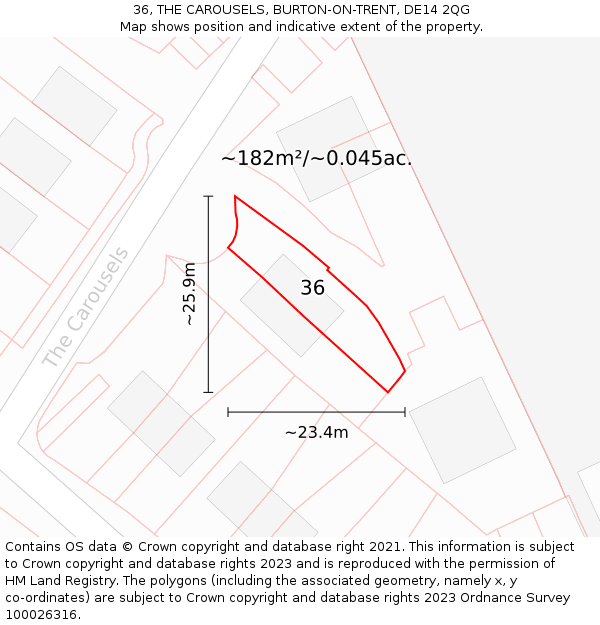 36, THE CAROUSELS, BURTON-ON-TRENT, DE14 2QG: Plot and title map
