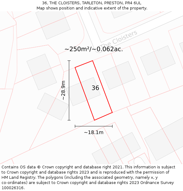 36, THE CLOISTERS, TARLETON, PRESTON, PR4 6UL: Plot and title map