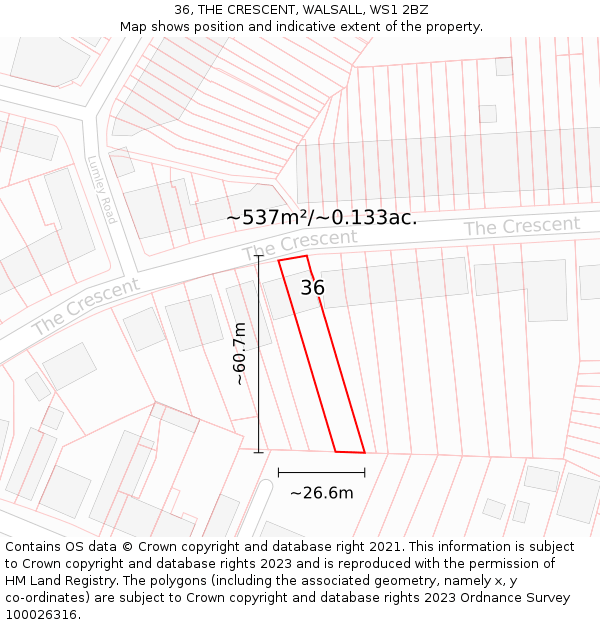 36, THE CRESCENT, WALSALL, WS1 2BZ: Plot and title map