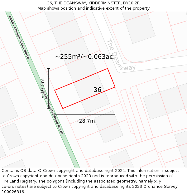 36, THE DEANSWAY, KIDDERMINSTER, DY10 2RJ: Plot and title map