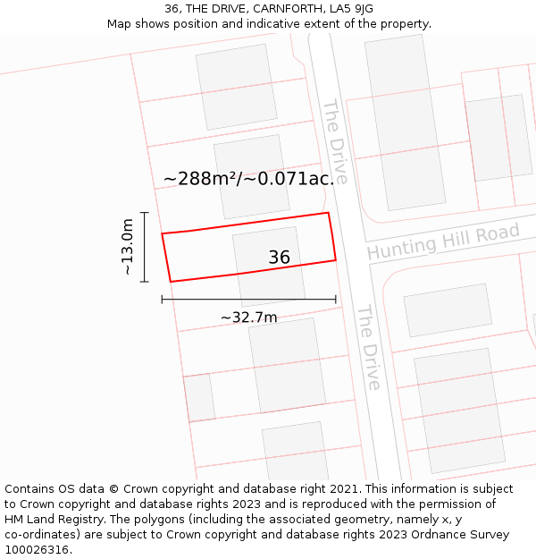 36, THE DRIVE, CARNFORTH, LA5 9JG: Plot and title map