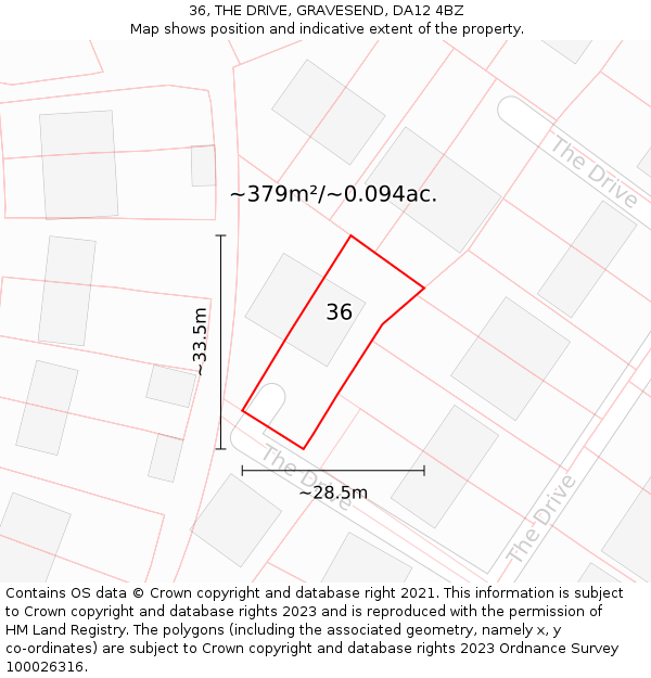 36, THE DRIVE, GRAVESEND, DA12 4BZ: Plot and title map