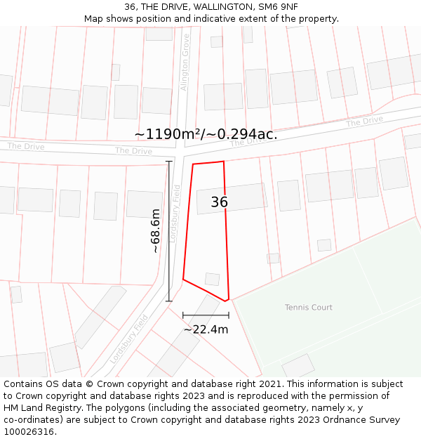 36, THE DRIVE, WALLINGTON, SM6 9NF: Plot and title map
