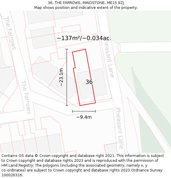 36, THE FARROWS, MAIDSTONE, ME15 9ZJ: Plot and title map