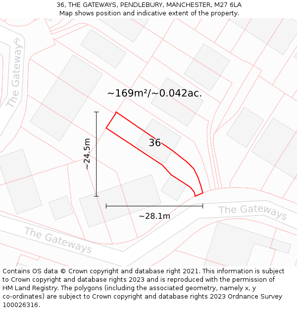 36, THE GATEWAYS, PENDLEBURY, MANCHESTER, M27 6LA: Plot and title map