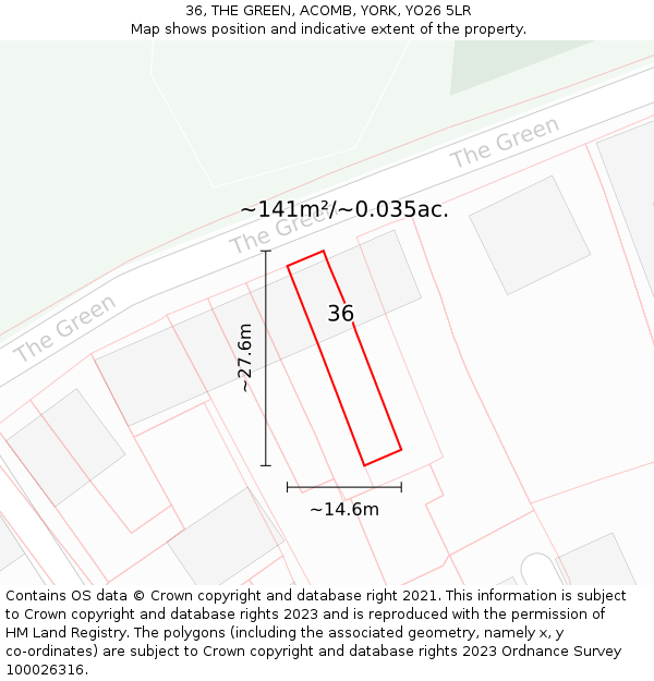 36, THE GREEN, ACOMB, YORK, YO26 5LR: Plot and title map