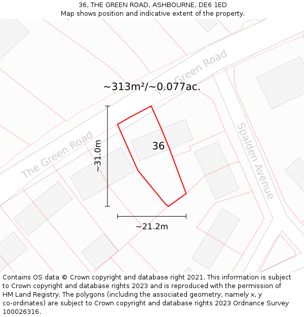 36, THE GREEN ROAD, ASHBOURNE, DE6 1ED: Plot and title map
