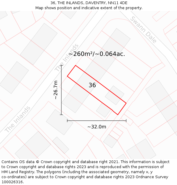 36, THE INLANDS, DAVENTRY, NN11 4DE: Plot and title map
