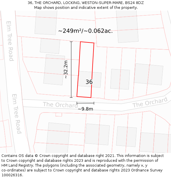 36, THE ORCHARD, LOCKING, WESTON-SUPER-MARE, BS24 8DZ: Plot and title map