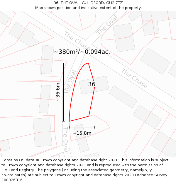 36, THE OVAL, GUILDFORD, GU2 7TZ: Plot and title map