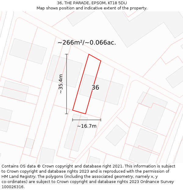 36, THE PARADE, EPSOM, KT18 5DU: Plot and title map