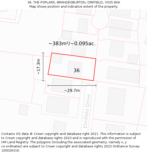 36, THE POPLARS, BRANDESBURTON, DRIFFIELD, YO25 8XA: Plot and title map