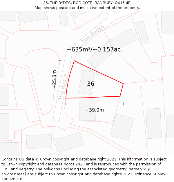 36, THE RYDES, BODICOTE, BANBURY, OX15 4EJ: Plot and title map
