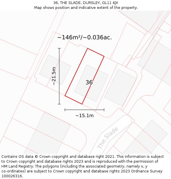 36, THE SLADE, DURSLEY, GL11 4JX: Plot and title map