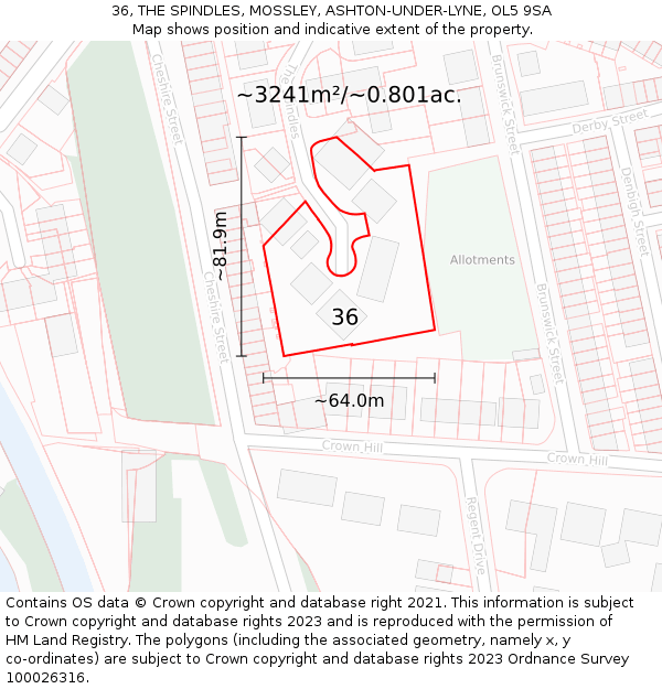 36, THE SPINDLES, MOSSLEY, ASHTON-UNDER-LYNE, OL5 9SA: Plot and title map