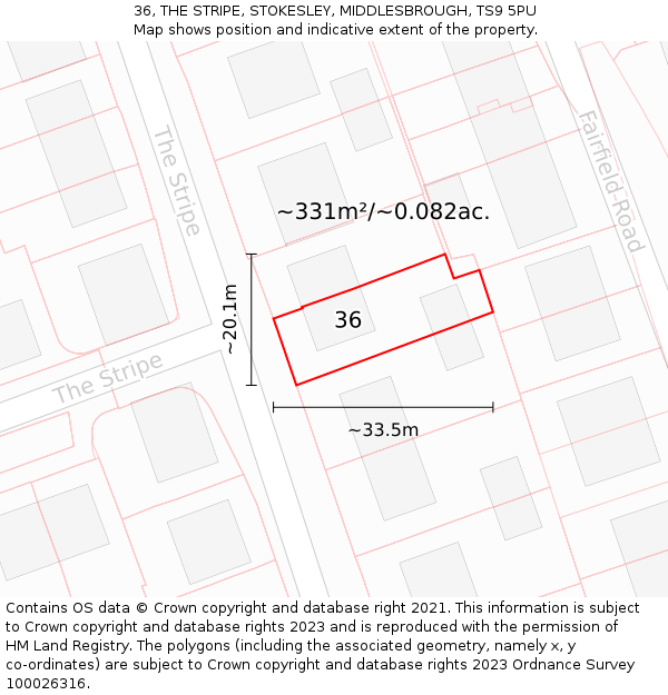 36, THE STRIPE, STOKESLEY, MIDDLESBROUGH, TS9 5PU: Plot and title map