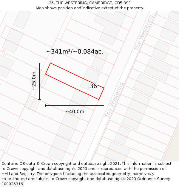 36, THE WESTERING, CAMBRIDGE, CB5 8SF: Plot and title map