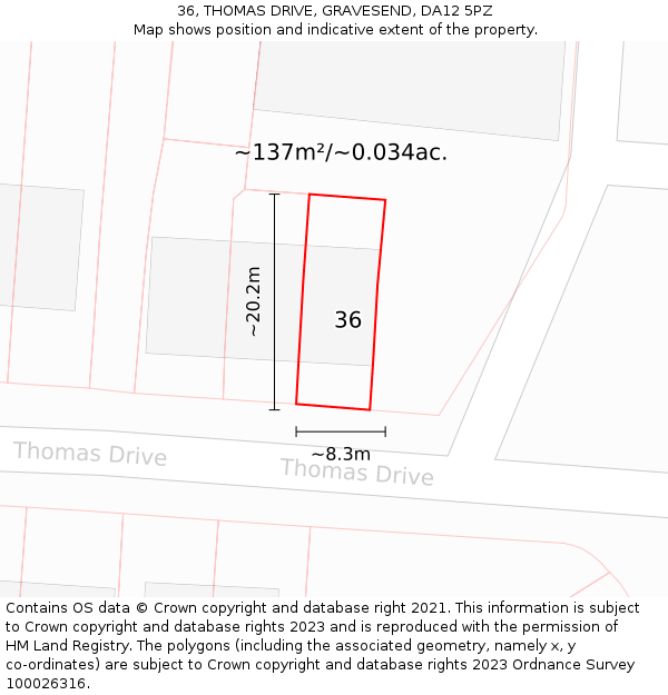 36, THOMAS DRIVE, GRAVESEND, DA12 5PZ: Plot and title map