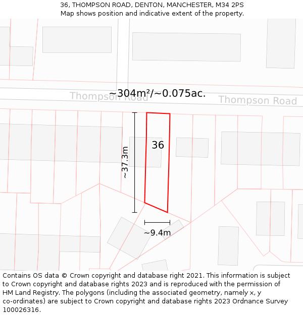 36, THOMPSON ROAD, DENTON, MANCHESTER, M34 2PS: Plot and title map