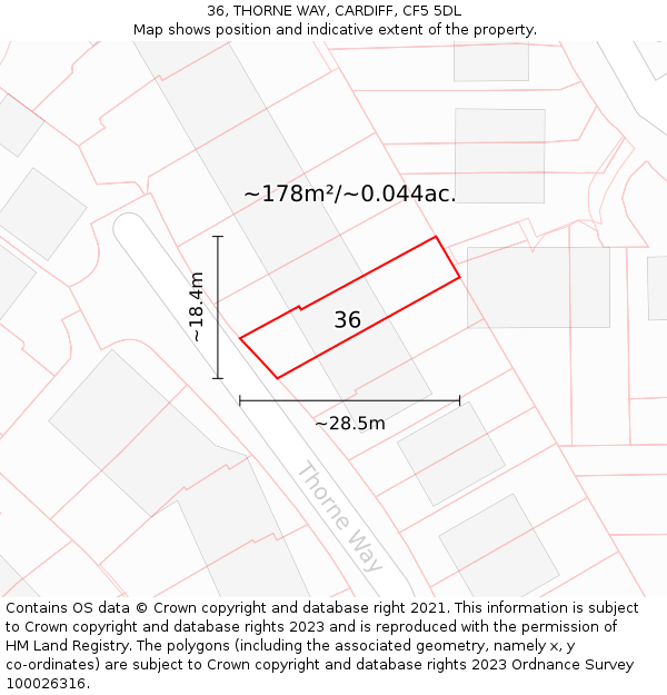36, THORNE WAY, CARDIFF, CF5 5DL: Plot and title map