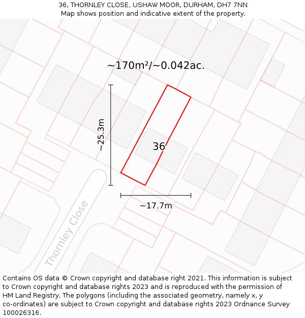 36, THORNLEY CLOSE, USHAW MOOR, DURHAM, DH7 7NN: Plot and title map